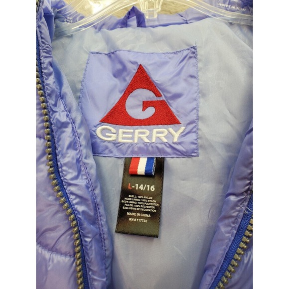 Gerry Puffer Jacket Girls Large Purple Nylon Long Sleeve Hooded Full Zipper Logo - Picture 6 of 9